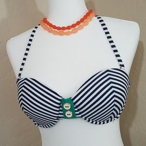 Xhilaration Navy Blue and White Striped Bikini Top